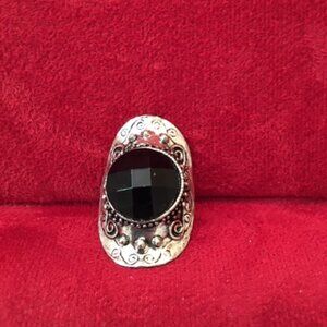 Oval Raised Black Gemstone Large Ring Adjustable # 1